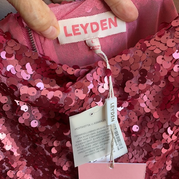 NWT L LEYDEN pink sequin sequined embellished party mini spaghetti st dress rave - Picture 9 of 12